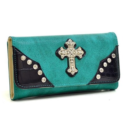 GOLD RUSH Gold Rush WC99-TQ Western Rhinestone Cross Accent Wallet - Turquoise WC99-TQ